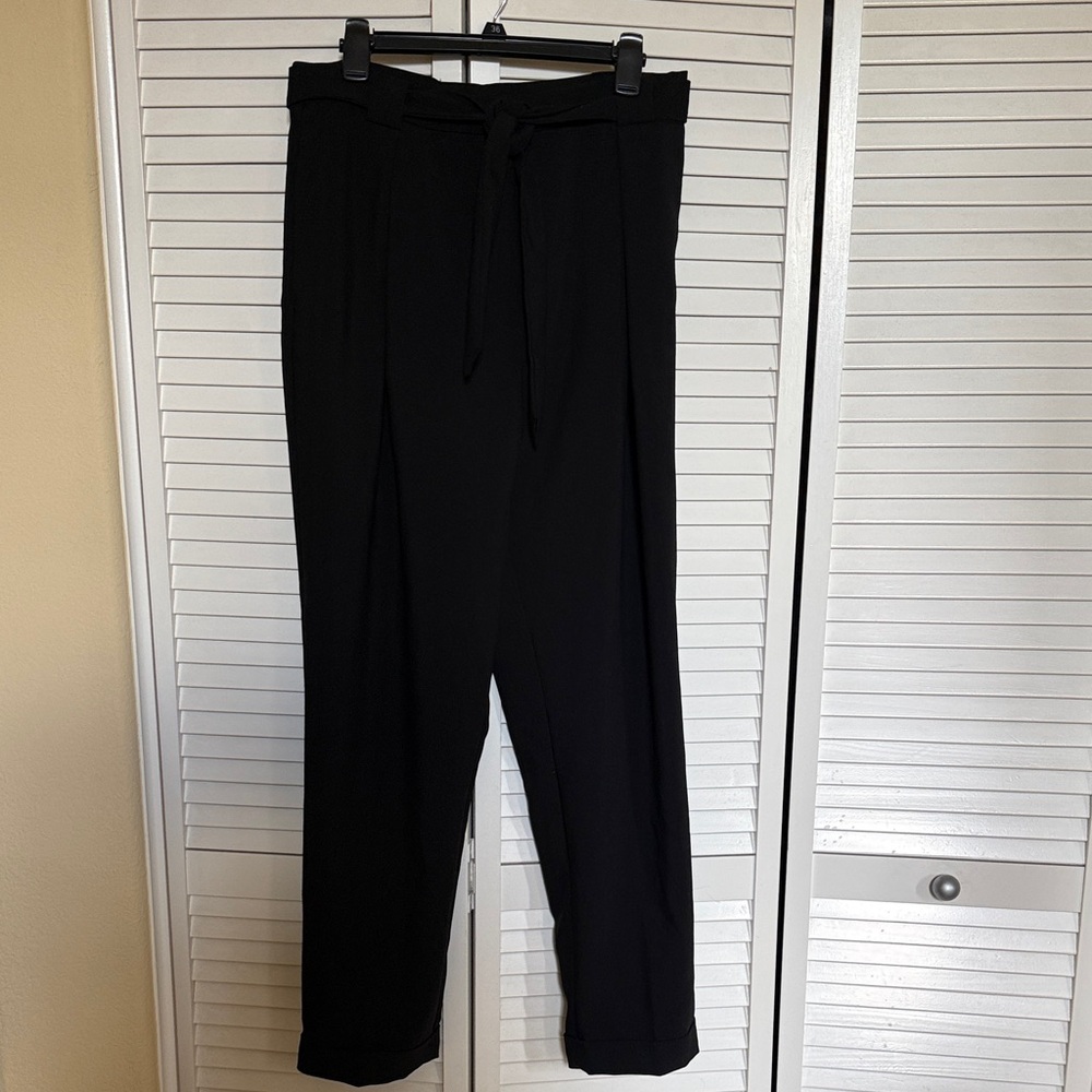 NWOT H & M Black Tie-Waist Women’s Trousers with pleat cuff pockets